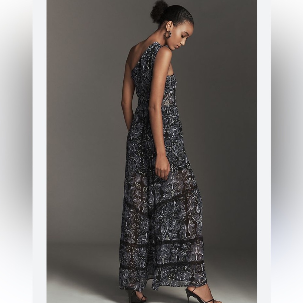 By Anthropologie One-Shoulder Printed Jumpsuit Size XS NWT - Picture 2 of 6